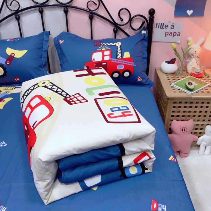 91家纺网 家纺一手货源 找家纺 金爱家 2021新款13070卡通全棉四件套 独家工程车