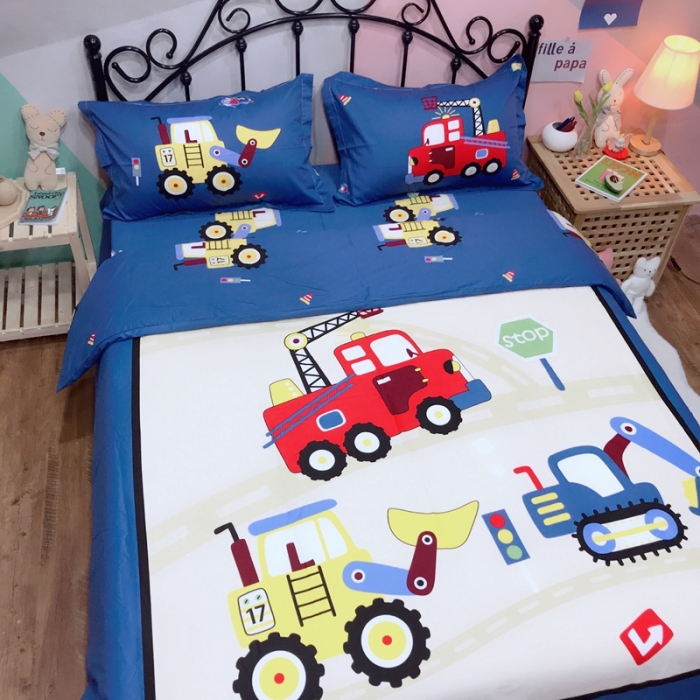 91家纺网 家纺一手货源 找家纺 金爱家 2021新款13070卡通全棉四件套 独家工程车