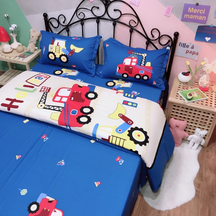 91家纺网 家纺一手货源 找家纺 金爱家 2021新款13070卡通全棉四件套 独家工程车