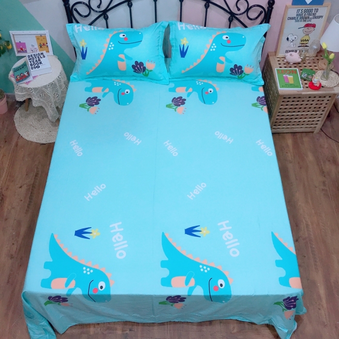 91家纺网 家纺一手货源 找家纺 金爱家 2021新款13070卡通全棉四件套 独家恐龙森林白