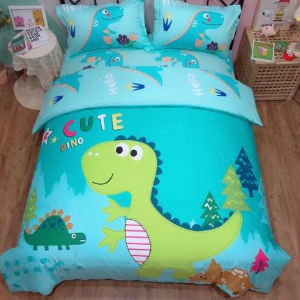 金爱家 2021新款13070卡通全棉四件套 独家恐龙森林绿