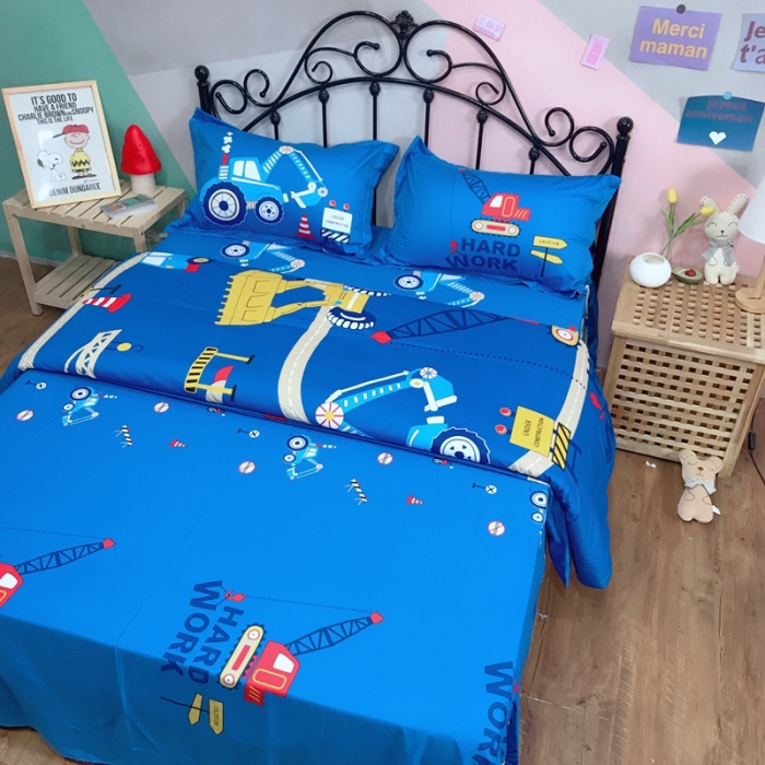 91家纺网 家纺一手货源 找家纺 金爱家 2021新款13070卡通全棉四件套 独家汽车嘟嘟