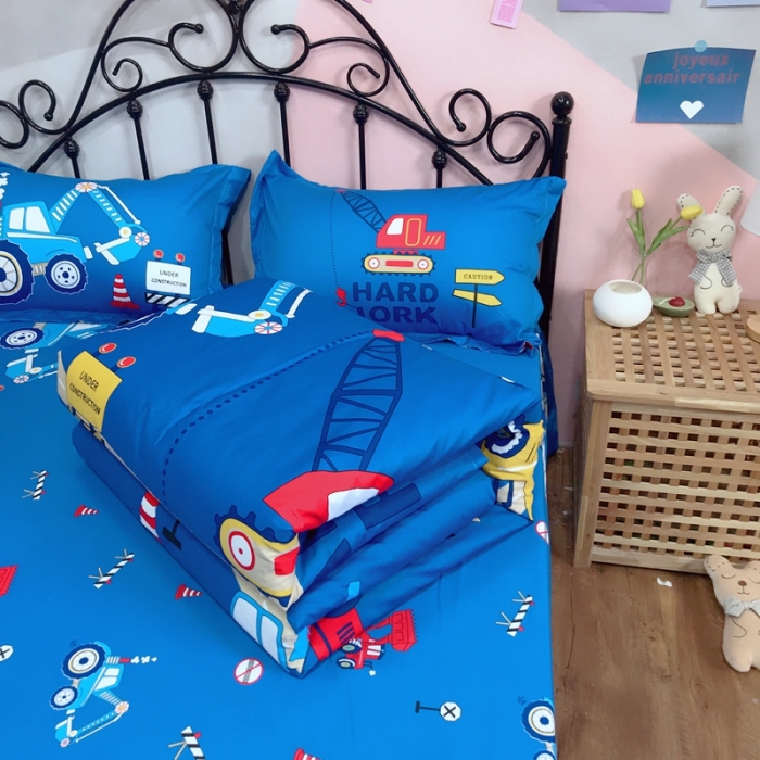 91家纺网 家纺一手货源 找家纺 金爱家 2021新款13070卡通全棉四件套 独家汽车嘟嘟