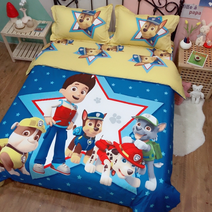 91家纺网 家纺一手货源 找家纺 金爱家 2021新款13070卡通全棉四件套 独家幸福汪汪队