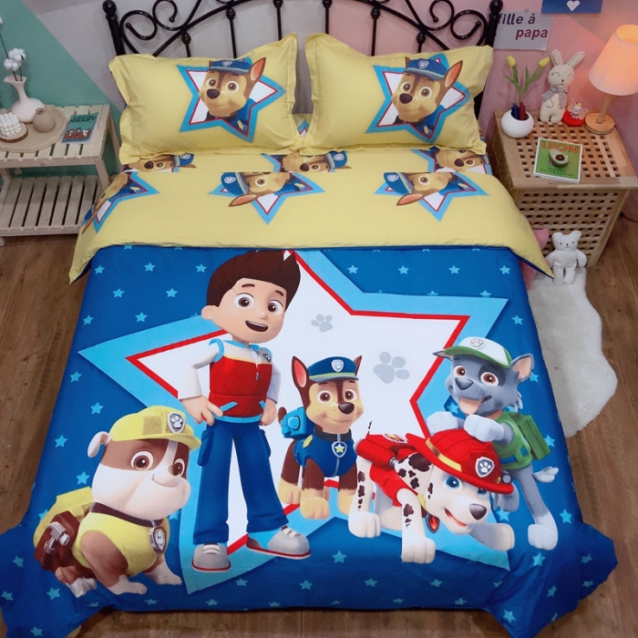 91家纺网 家纺一手货源 找家纺 金爱家 2021新款13070卡通全棉四件套 独家幸福汪汪队