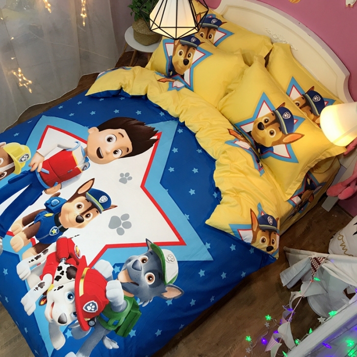 91家纺网 家纺一手货源 找家纺 金爱家 2021新款13070卡通全棉四件套 独家幸福汪汪队