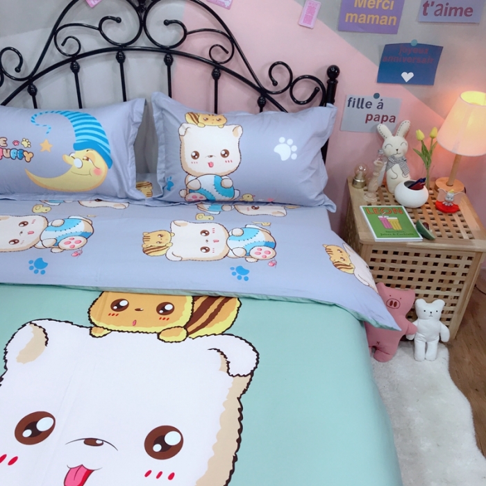 91家纺网 家纺一手货源 找家纺 金爱家 2021新款13070卡通全棉四件套 可爱熊