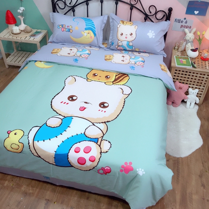 91家纺网 家纺一手货源 找家纺 金爱家 2021新款13070卡通全棉四件套 可爱熊