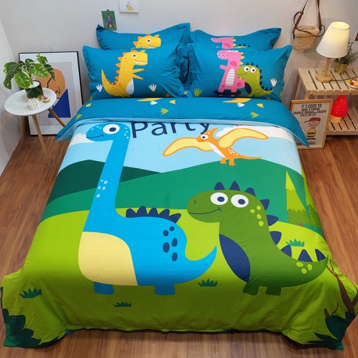 91家纺网 家纺一手货源 找家纺 金爱家 2021新款13070卡通全棉四件套 恐龙家族