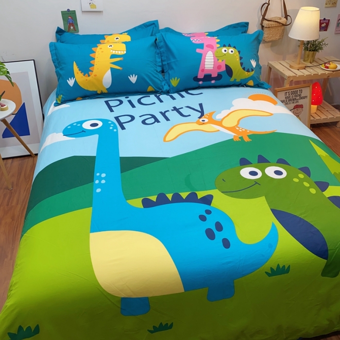 91家纺网 家纺一手货源 找家纺 金爱家 2021新款13070卡通全棉四件套 恐龙家族