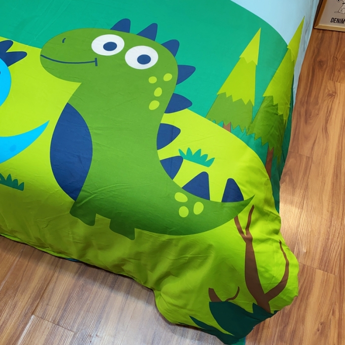 91家纺网 家纺一手货源 找家纺 金爱家 2021新款13070卡通全棉四件套 恐龙家族