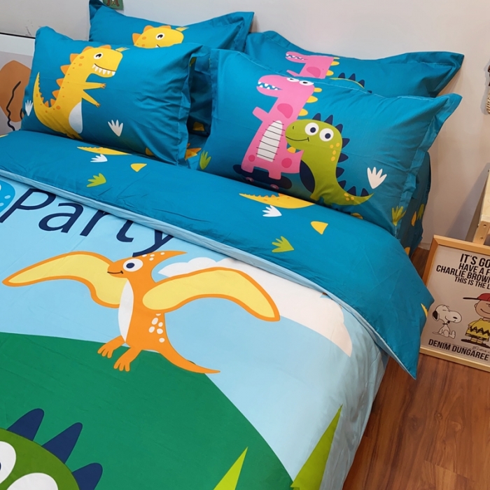 91家纺网 家纺一手货源 找家纺 金爱家 2021新款13070卡通全棉四件套 恐龙家族