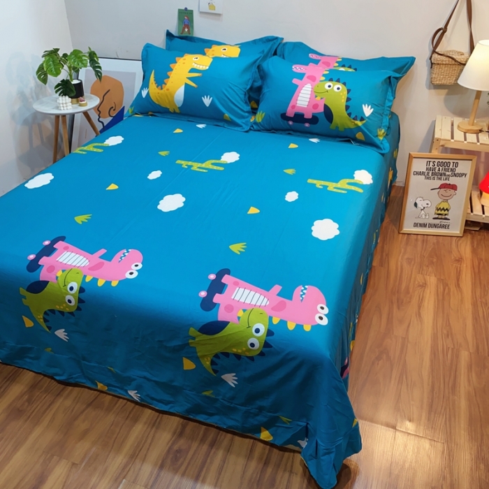 91家纺网 家纺一手货源 找家纺 金爱家 2021新款13070卡通全棉四件套 恐龙家族