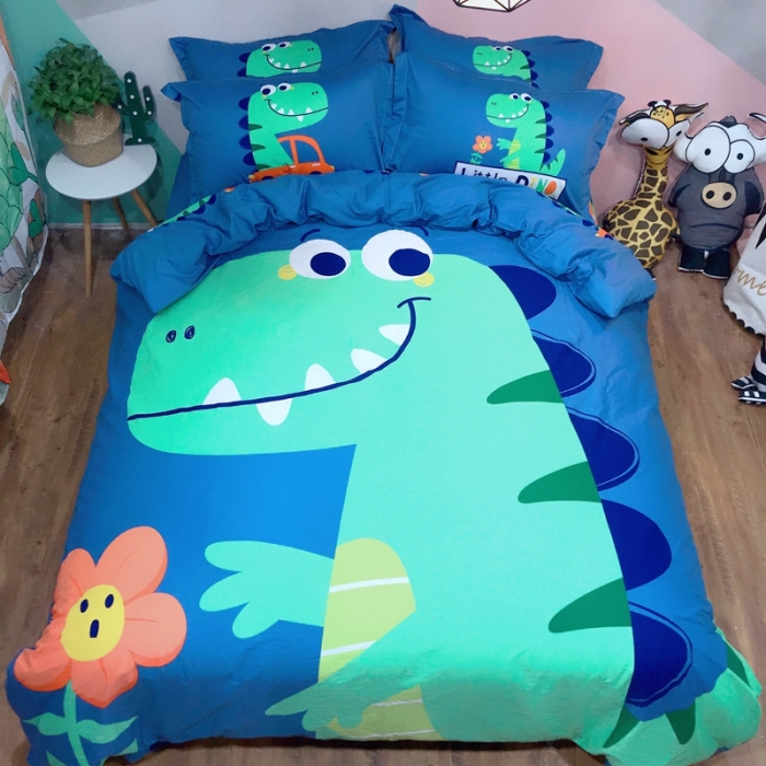 91家纺网 家纺一手货源 找家纺 金爱家 2021新款13070卡通全棉四件套 恐龙乐园