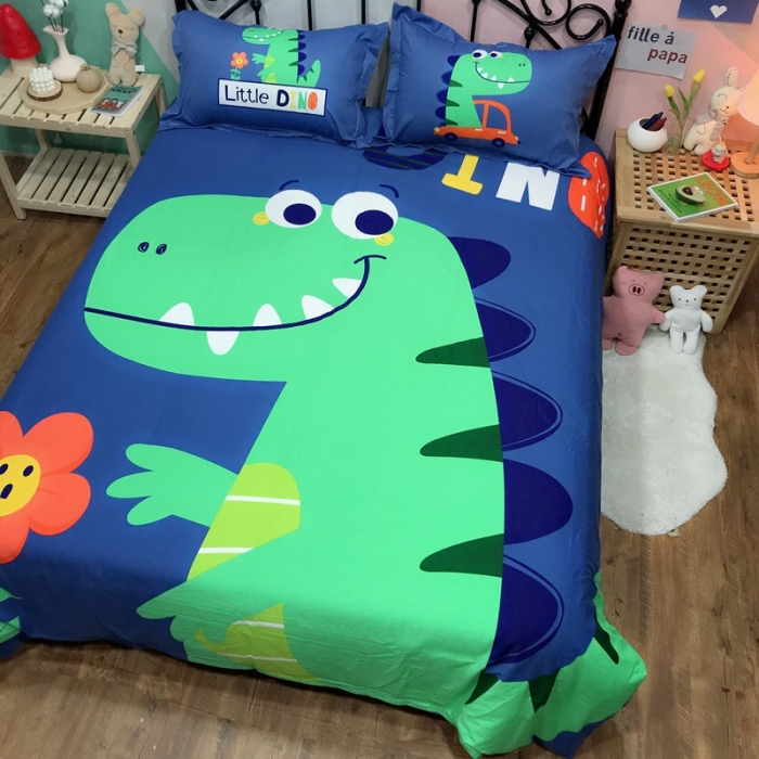 91家纺网 家纺一手货源 找家纺 金爱家 2021新款13070卡通全棉四件套 恐龙乐园