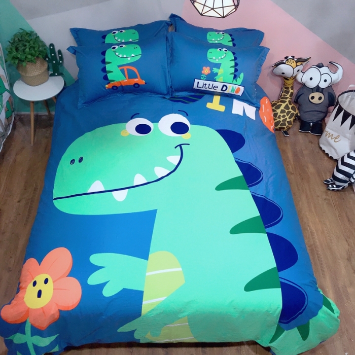 91家纺网 家纺一手货源 找家纺 金爱家 2021新款13070卡通全棉四件套 恐龙乐园