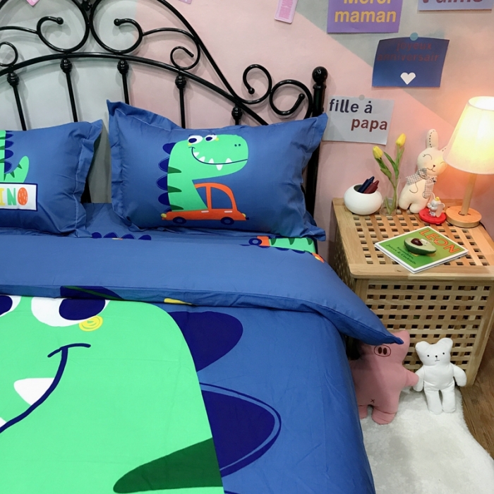 91家纺网 家纺一手货源 找家纺 金爱家 2021新款13070卡通全棉四件套 恐龙乐园