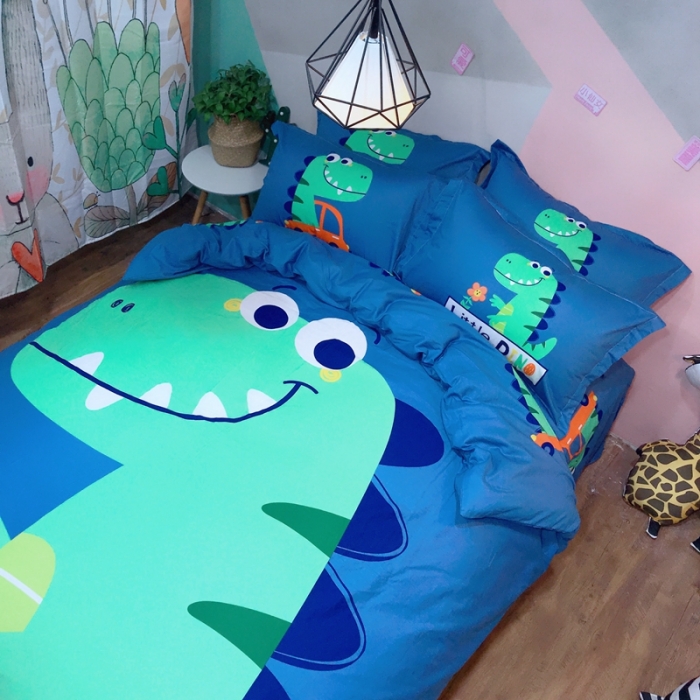 91家纺网 家纺一手货源 找家纺 金爱家 2021新款13070卡通全棉四件套 恐龙乐园