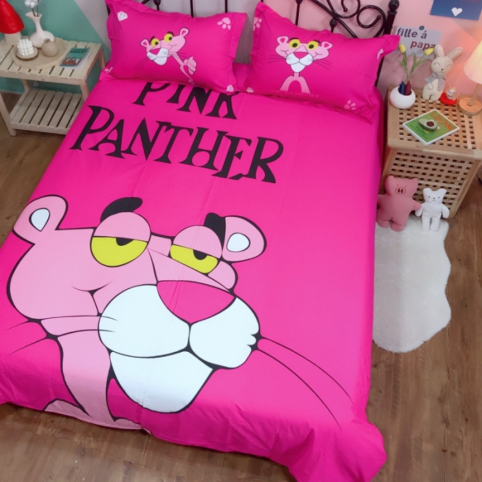 91家纺网 家纺一手货源 找家纺 金爱家 2021新款13070卡通全棉四件套 玫红豹