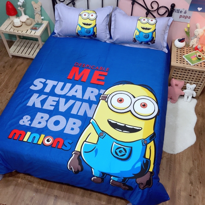 91家纺网 家纺一手货源 找家纺 金爱家 2021新款13070卡通全棉四件套 牛仔小黄人