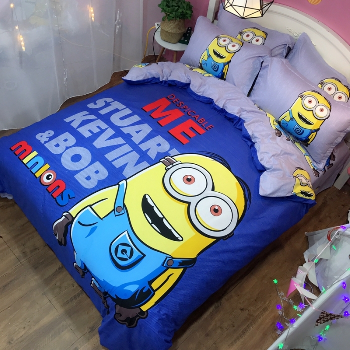 91家纺网 家纺一手货源 找家纺 金爱家 2021新款13070卡通全棉四件套 牛仔小黄人