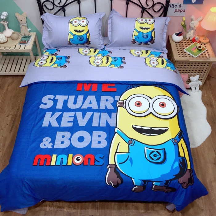 91家纺网 家纺一手货源 找家纺 金爱家 2021新款13070卡通全棉四件套 牛仔小黄人