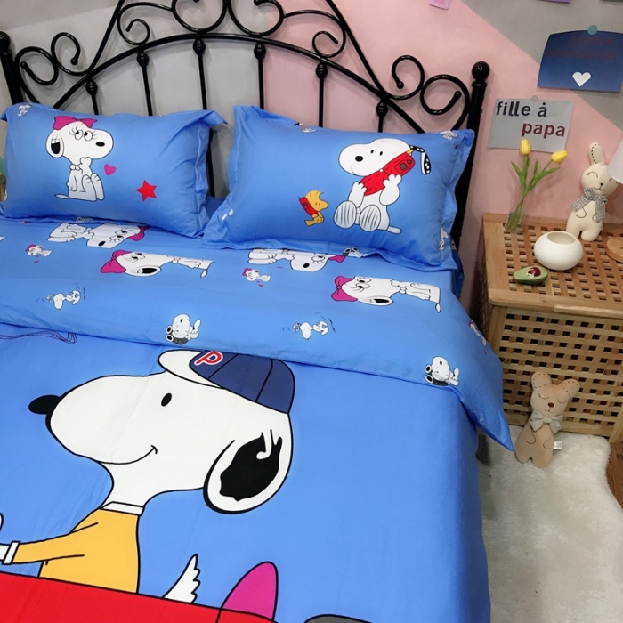 91家纺网 家纺一手货源 找家纺 金爱家 2021新款13070卡通全棉四件套 史努比蓝