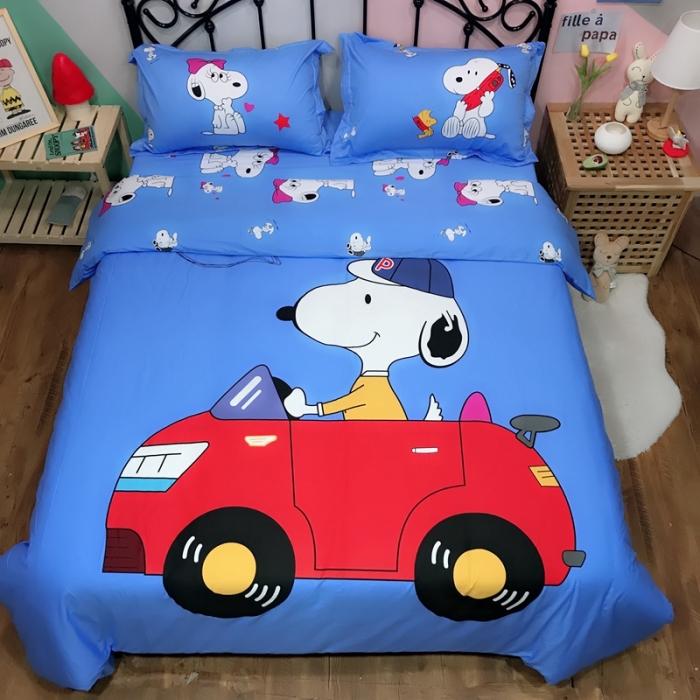 91家纺网 家纺一手货源 找家纺 金爱家 2021新款13070卡通全棉四件套 史努比蓝