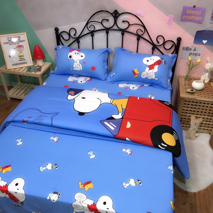 91家纺网 家纺一手货源 找家纺 金爱家 2021新款13070卡通全棉四件套 史努比蓝