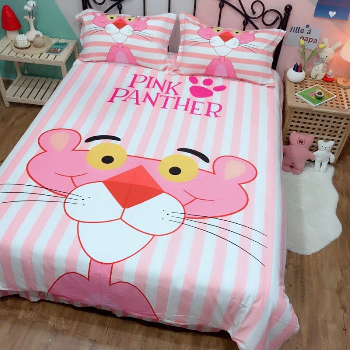 91家纺网 家纺一手货源 找家纺 金爱家 2021新款13070卡通全棉四件套 条纹豹