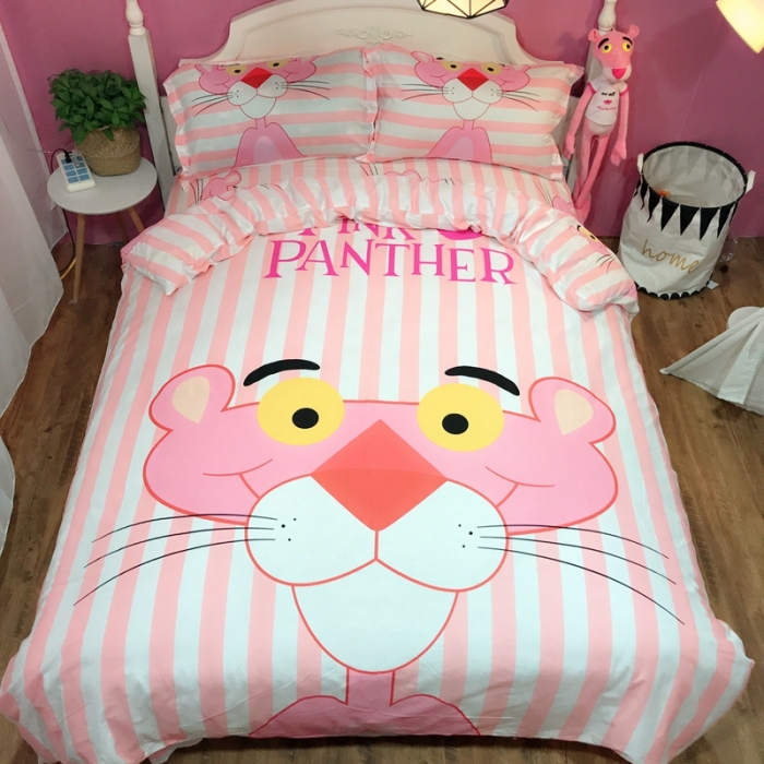 91家纺网 家纺一手货源 找家纺 金爱家 2021新款13070卡通全棉四件套 条纹豹