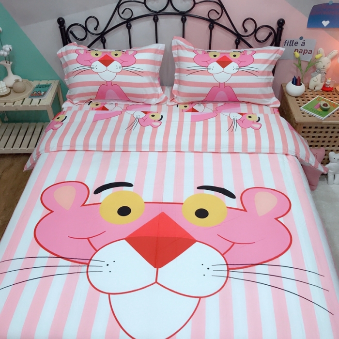 91家纺网 家纺一手货源 找家纺 金爱家 2021新款13070卡通全棉四件套 条纹豹