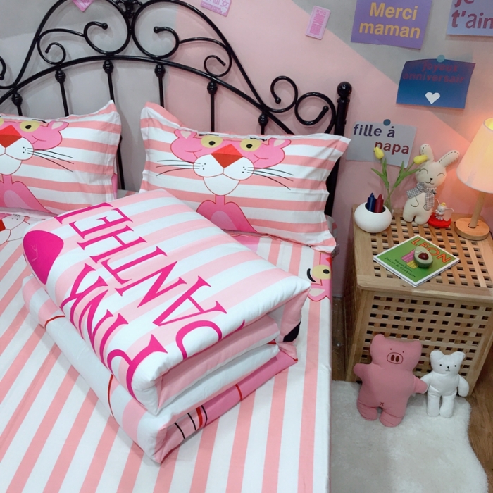 91家纺网 家纺一手货源 找家纺 金爱家 2021新款13070卡通全棉四件套 条纹豹