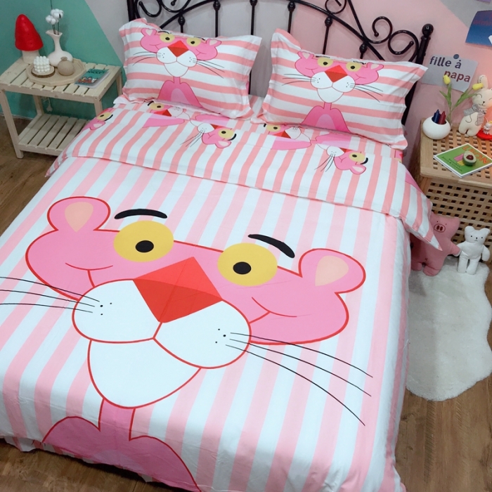 91家纺网 家纺一手货源 找家纺 金爱家 2021新款13070卡通全棉四件套 条纹豹