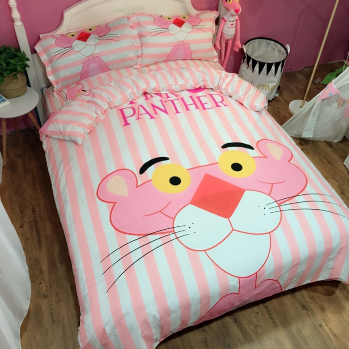 91家纺网 家纺一手货源 找家纺 金爱家 2021新款13070卡通全棉四件套 条纹豹