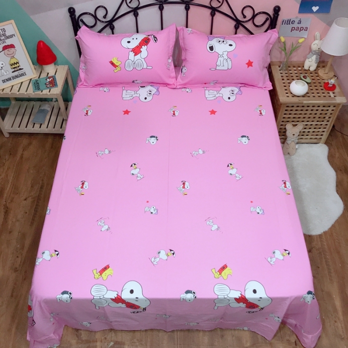 91家纺网 家纺一手货源 找家纺 金爱家 2021新款13070卡通全棉四件套 休闲史努比粉