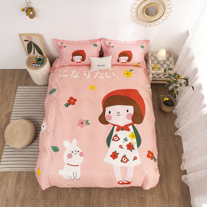 91家纺网 家纺一手货源 找家纺 金爱家 2021新款13372卡通全棉四件套 大红帽