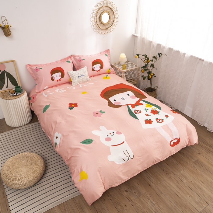 91家纺网 家纺一手货源 找家纺 金爱家 2021新款13372卡通全棉四件套 大红帽