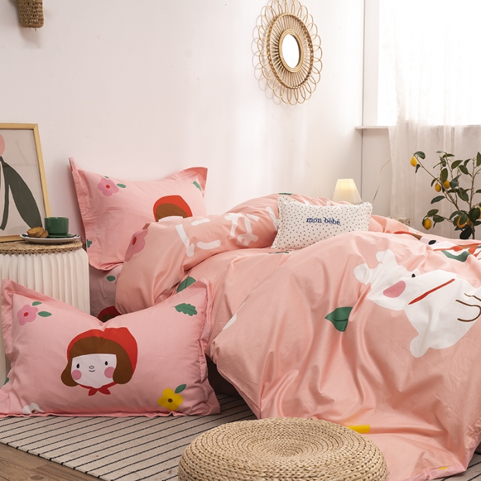 91家纺网 家纺一手货源 找家纺 金爱家 2021新款13372卡通全棉四件套 大红帽