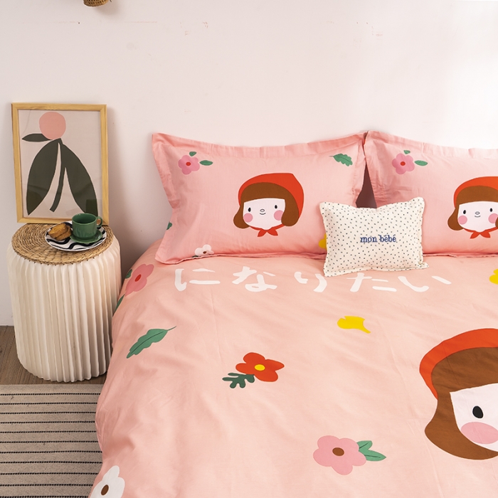 91家纺网 家纺一手货源 找家纺 金爱家 2021新款13372卡通全棉四件套 大红帽