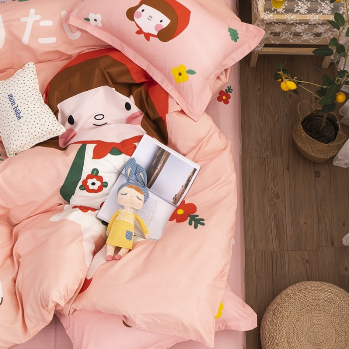 91家纺网 家纺一手货源 找家纺 金爱家 2021新款13372卡通全棉四件套 大红帽