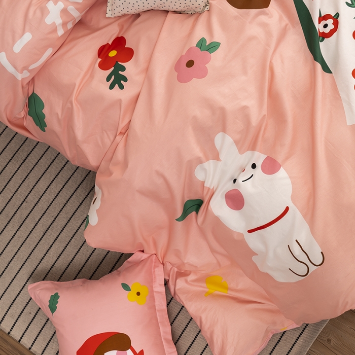 91家纺网 家纺一手货源 找家纺 金爱家 2021新款13372卡通全棉四件套 大红帽