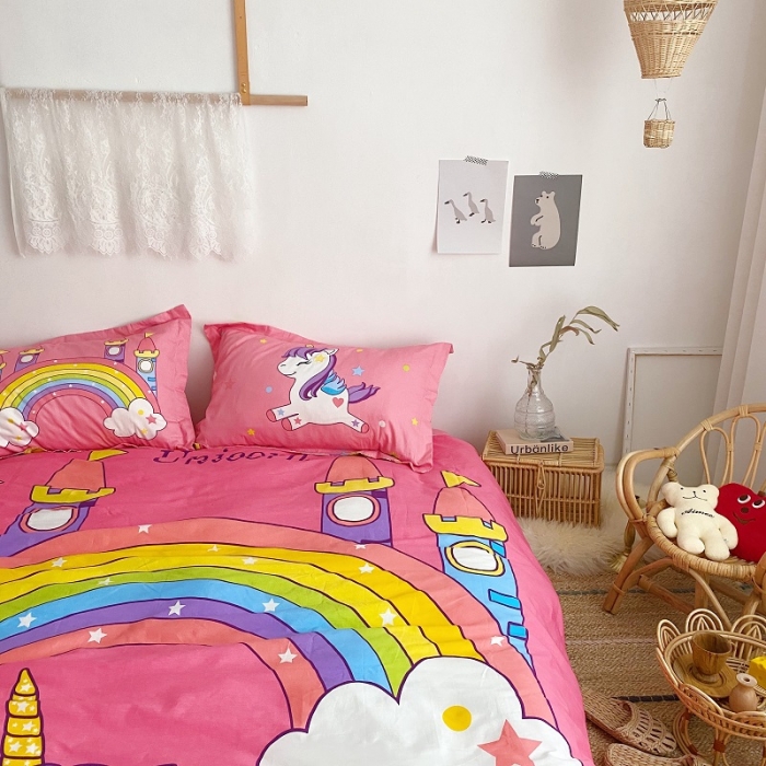 91家纺网 家纺一手货源 找家纺 金爱家 2021新款13372卡通全棉四件套 独家彩虹小马