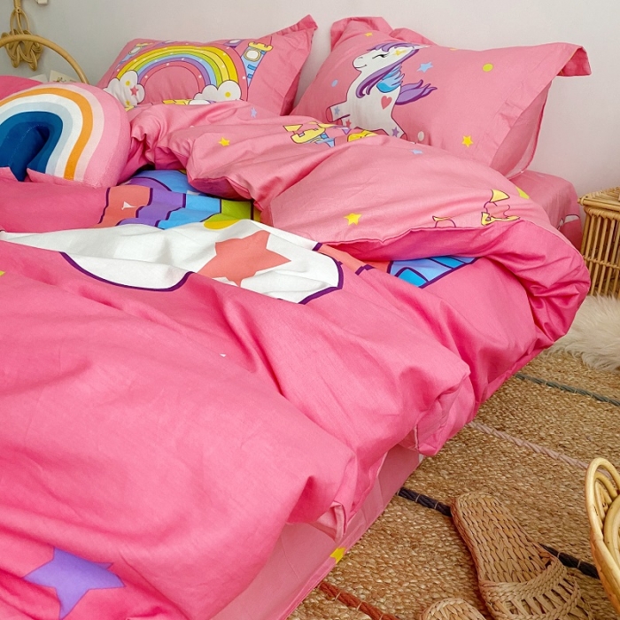 91家纺网 家纺一手货源 找家纺 金爱家 2021新款13372卡通全棉四件套 独家彩虹小马