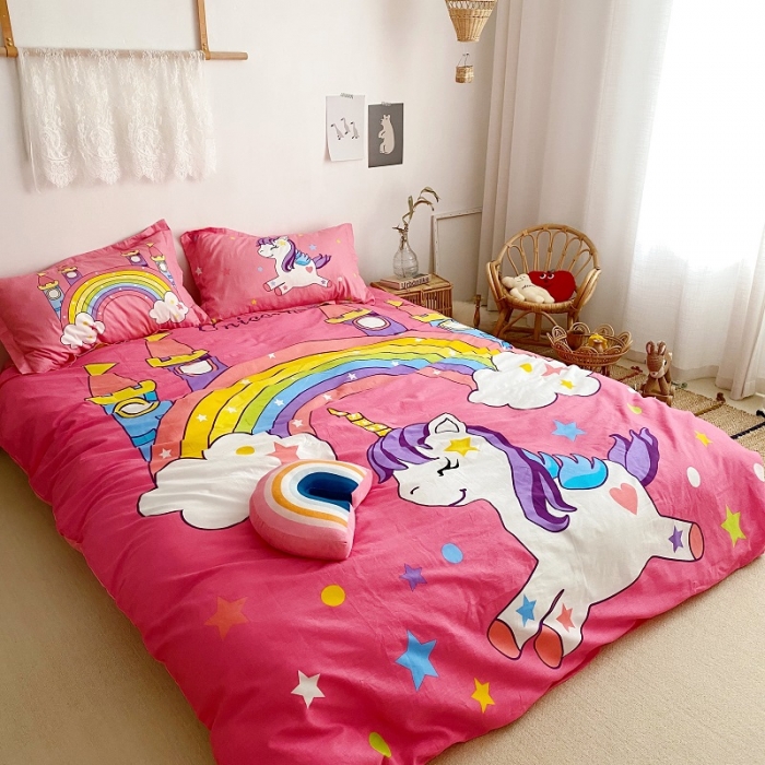 91家纺网 家纺一手货源 找家纺 金爱家 2021新款13372卡通全棉四件套 独家彩虹小马