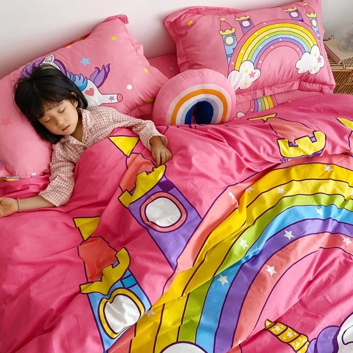 91家纺网 家纺一手货源 找家纺 金爱家 2021新款13372卡通全棉四件套 独家彩虹小马