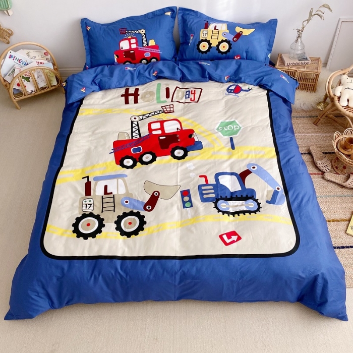 91家纺网 家纺一手货源 找家纺 金爱家 2021新款13372卡通全棉四件套 独家工程车