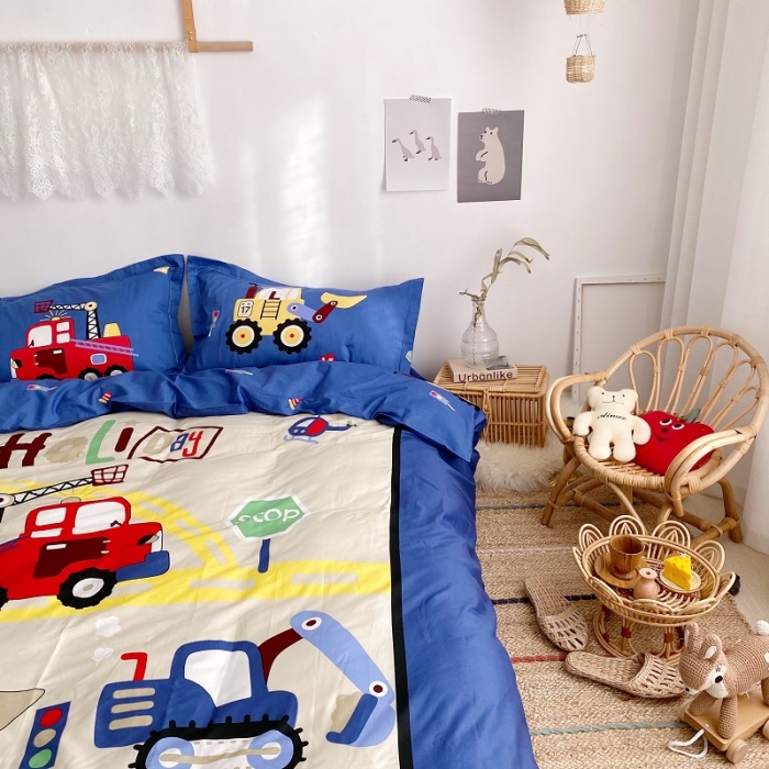 91家纺网 家纺一手货源 找家纺 金爱家 2021新款13372卡通全棉四件套 独家工程车