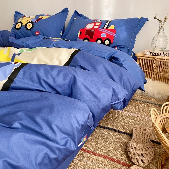 91家纺网 家纺一手货源 找家纺 金爱家 2021新款13372卡通全棉四件套 独家工程车