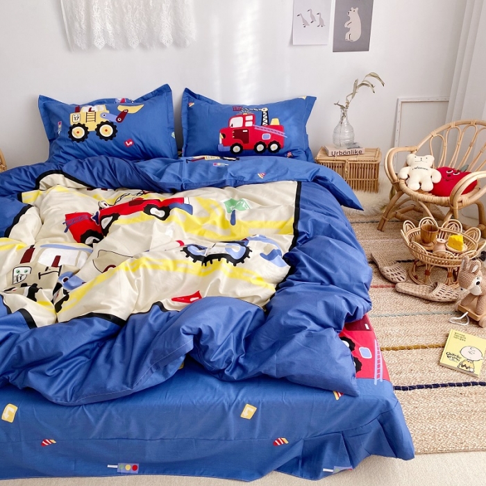 91家纺网 家纺一手货源 找家纺 金爱家 2021新款13372卡通全棉四件套 独家工程车